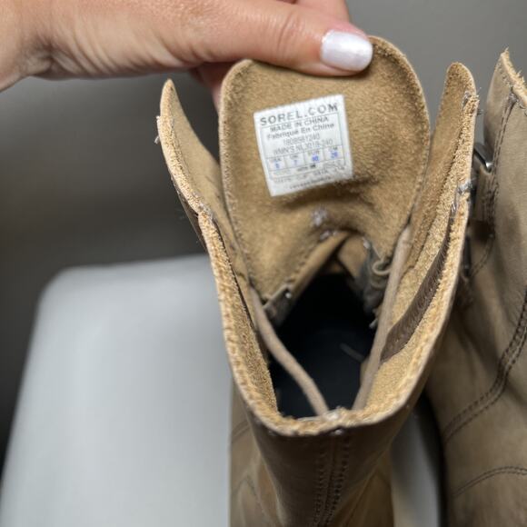 Sorel Joan of Arctic Wedge Mid Tobacco Tan Winter Leather Boot Womens Size 9 EUC - Picture 8 of 15